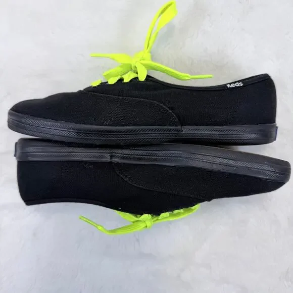 Keds Women’s Champion Black Canvas Sneakers with Neon Green Laces Size 6 - Picture 6 of 10